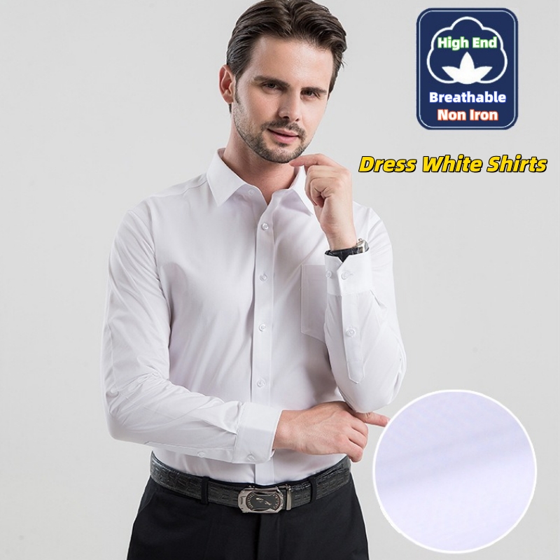 Men Formal Office Wear Shirts - Business Man Dress White Shirts Long