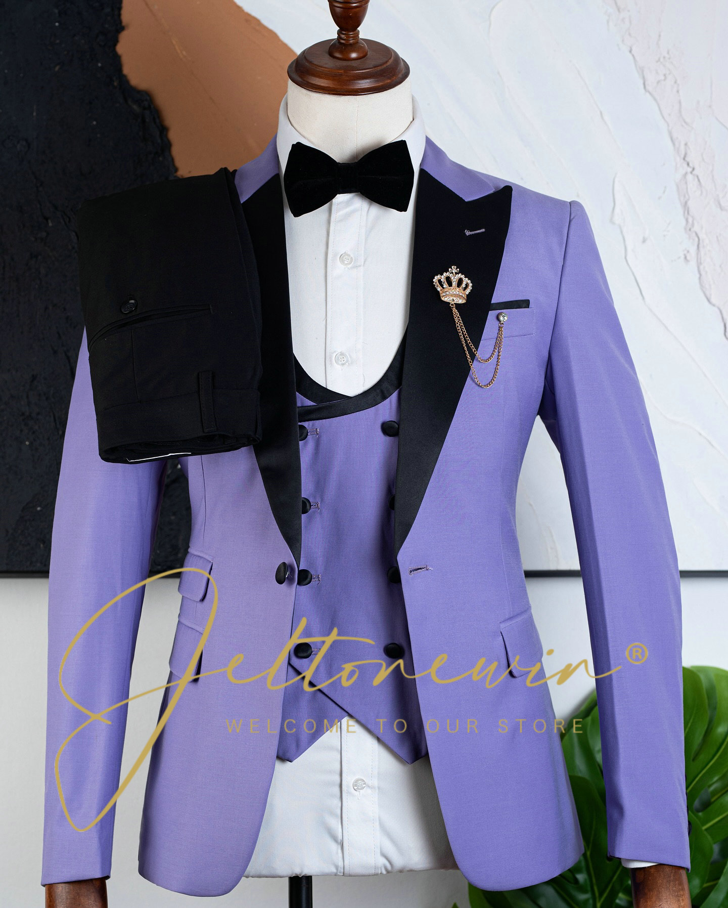Men's Purple Three Piece Tuxed - đánh giá và giá Formal Wear For Men Black Suit