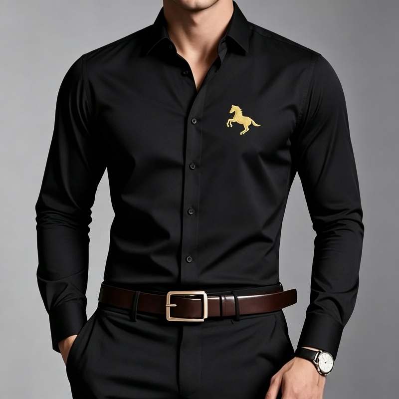 Elegant Golden Horse Logo Prin - đánh giá và giá Men Formal Office Wear Shirts
