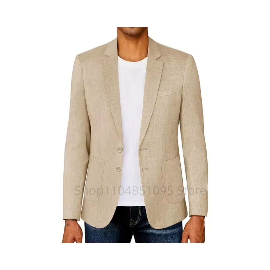 Slim Fit Men's Beige/Blue Line - đánh giá và giá Formal Men Party Wear Jacket