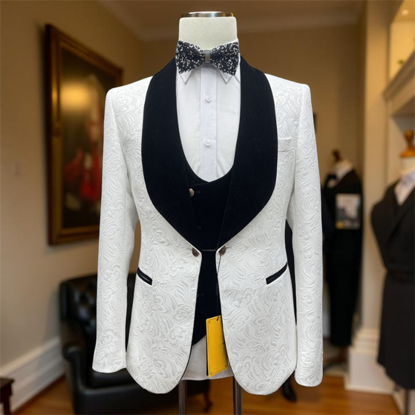 3 Pcs Floral Groom Tuxedo for  - đánh giá và giá Formal Wear For Men Black Suit