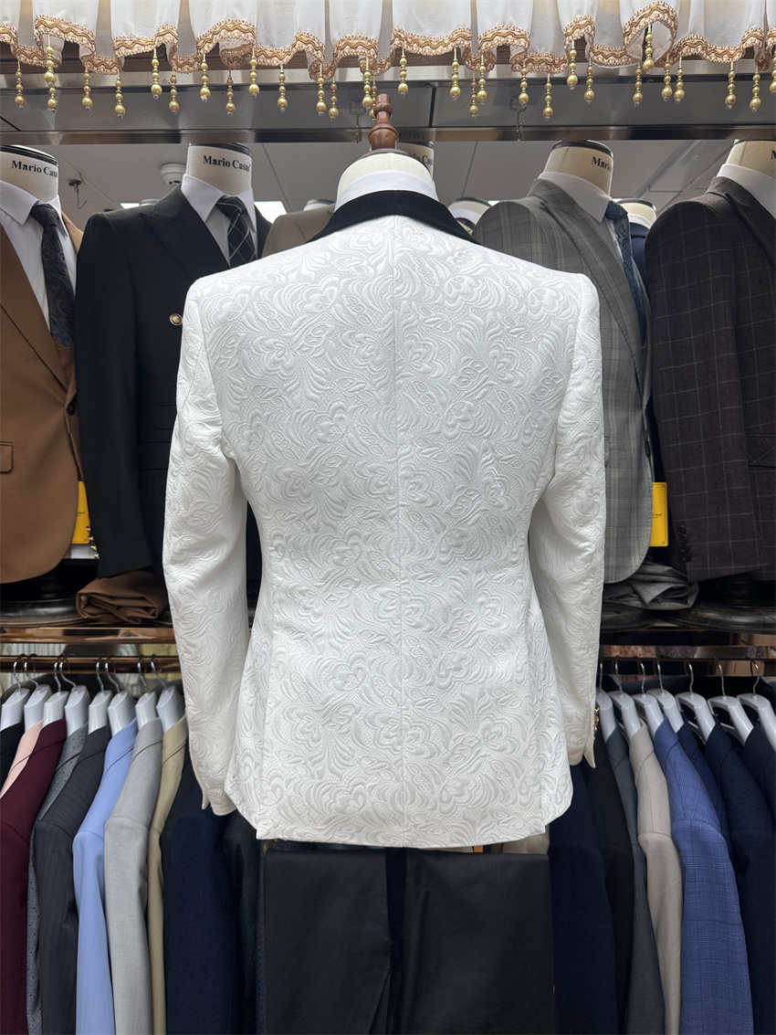 3 Pcs Floral Groom Tuxedo for  - đánh giá và giá Formal Wear For Men Black Suit