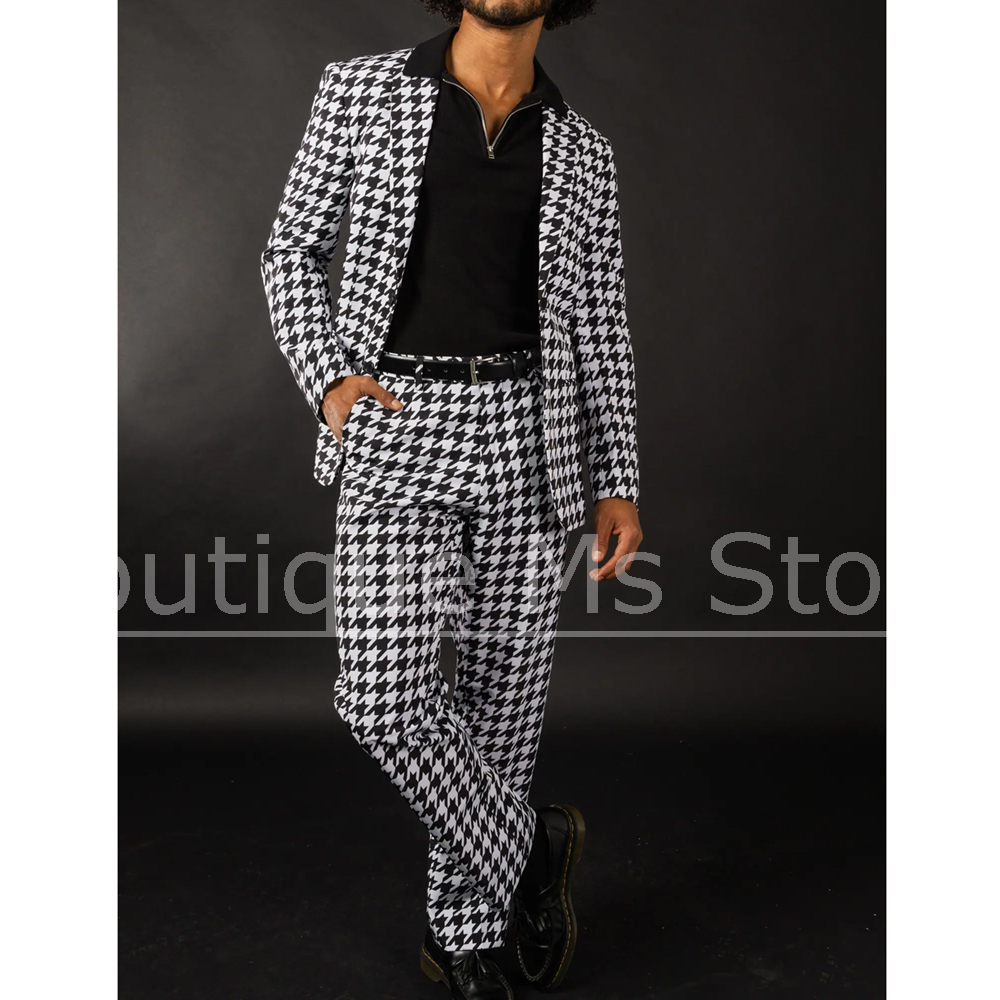 Black White Houndstooth Men's  - đánh giá và giá Formal Wear For Men Black Suit
